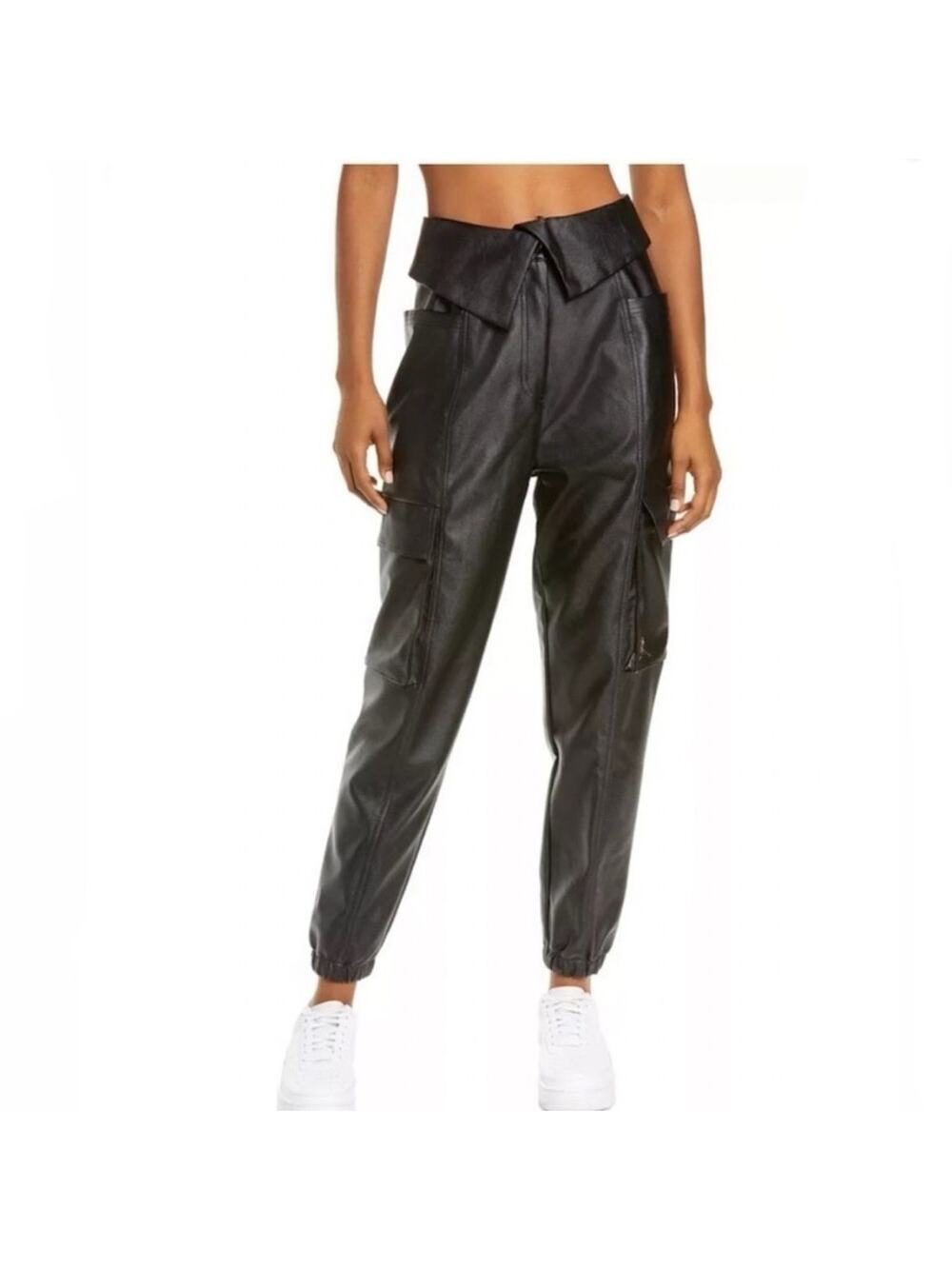 NWOT AIR JORDAN Faux Leather Fold-over Jogger Cargo Pants in Black Size S